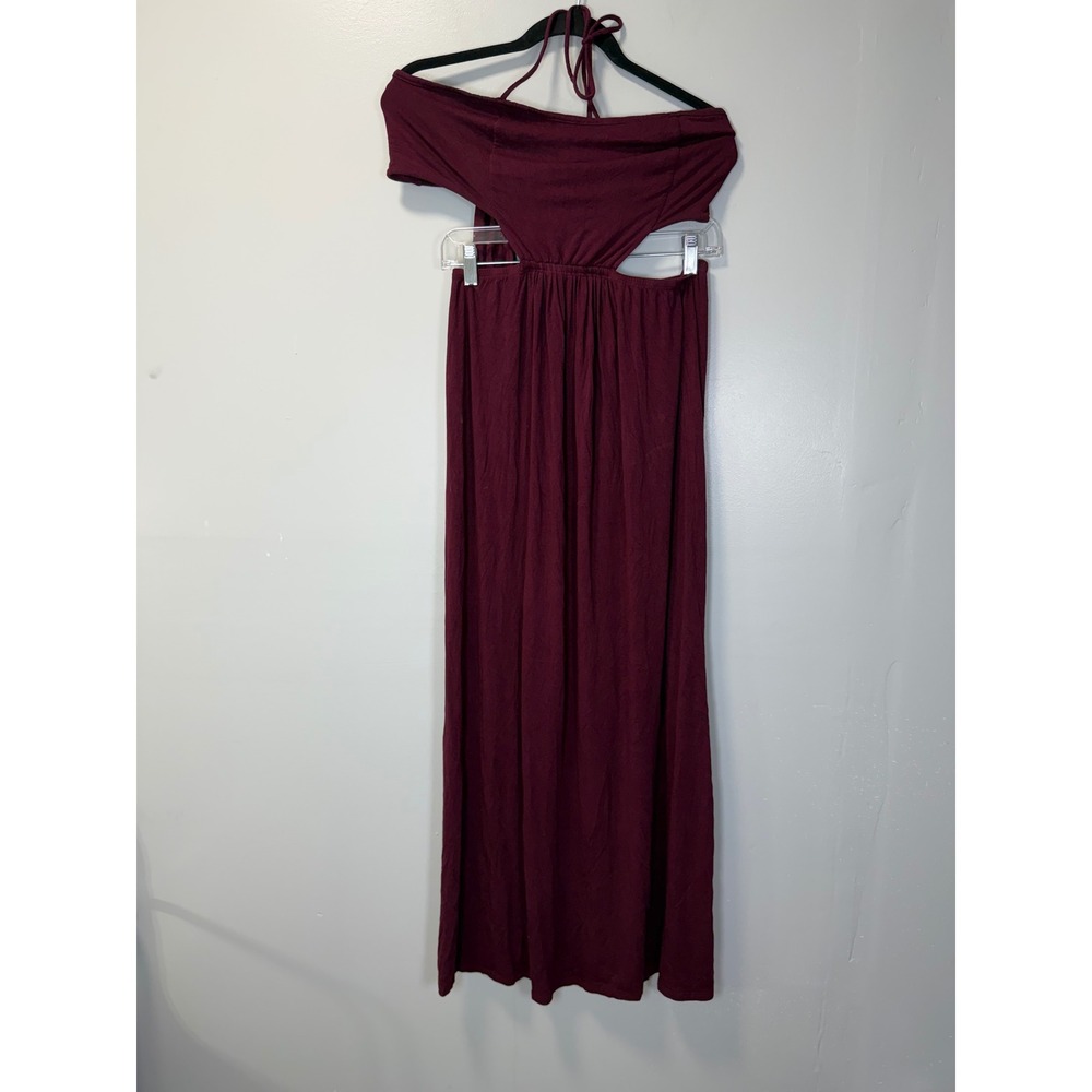 Earthbound Trading Co Burgundy Cutout Tie Back Halter Maxi Dress Medium Boho